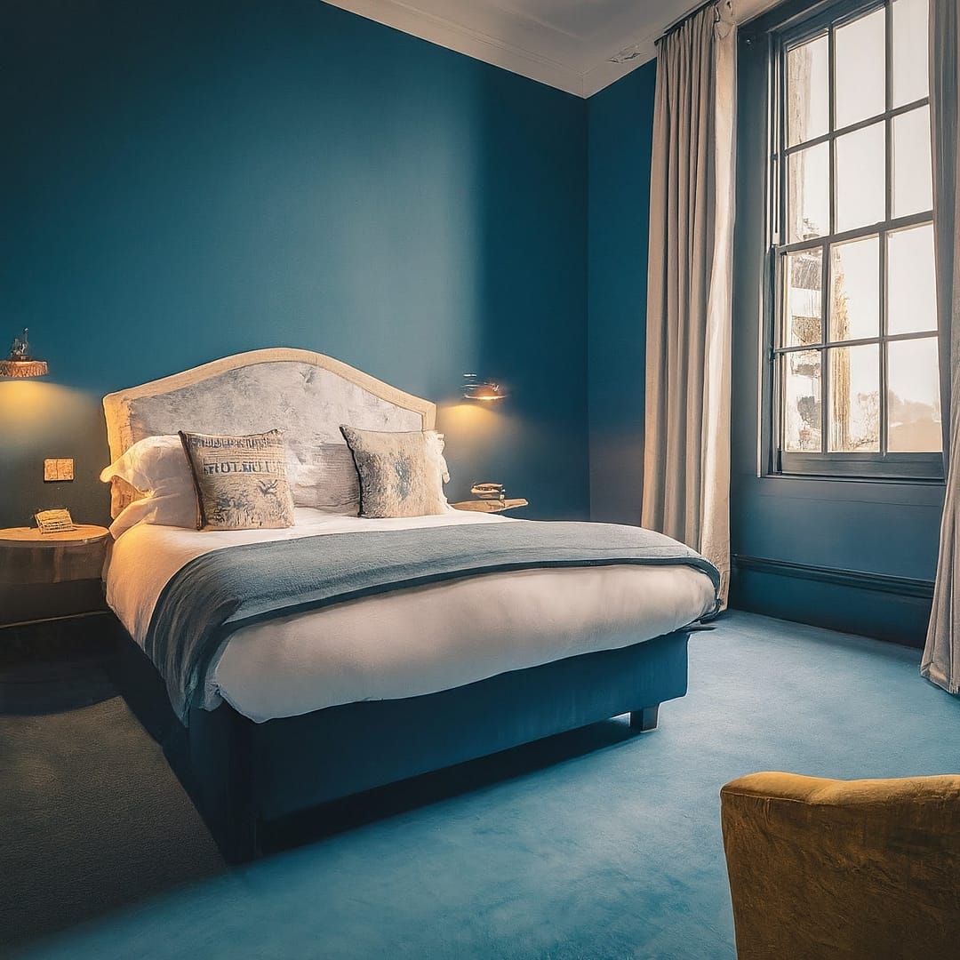 Boutique hotel room made possible by commercial renovation mortgage. Commercial property refurbishment mortgages are available through Acorn.finance