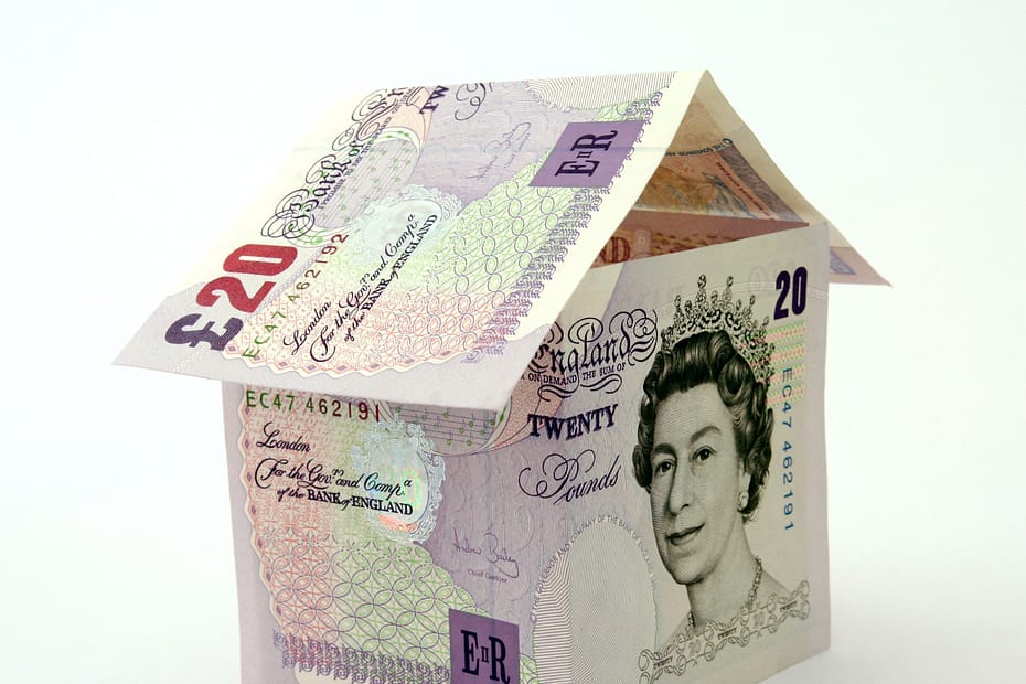 House made of money £20 to signify house or business prices rising